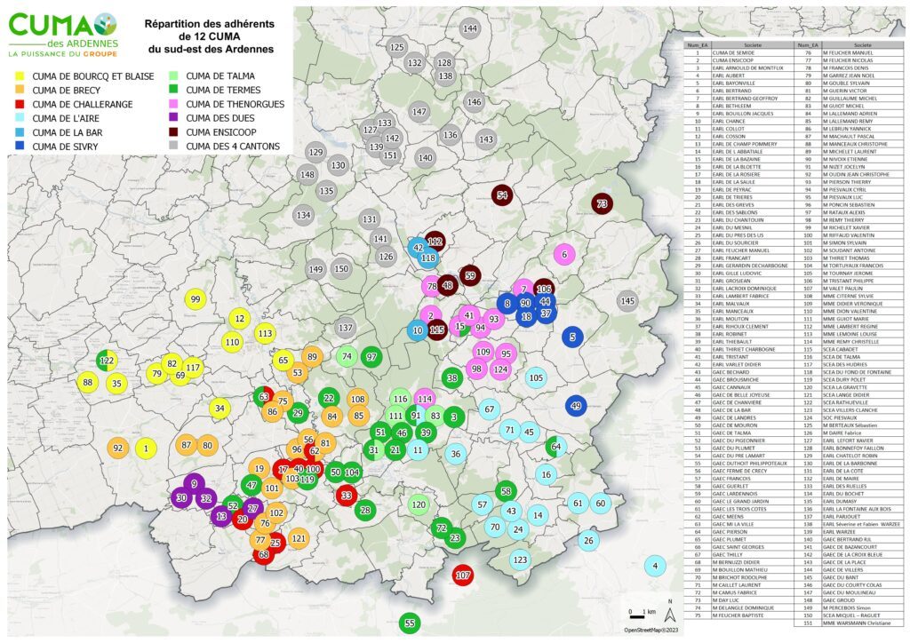 Carte des CUMA du Sud-Est des Ardennes